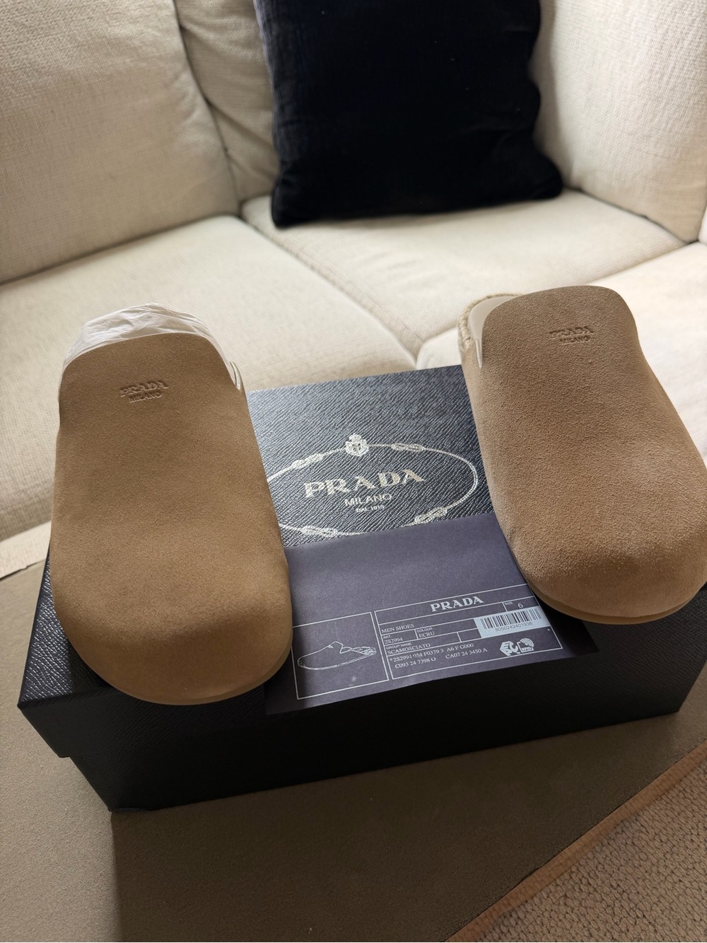 Prada Men’s or Women’s Suede Slip-On Mules in Light Brown - Picture 2 of 6